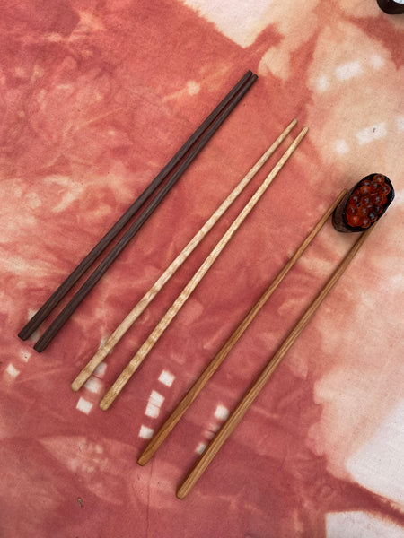 Handmade hardwood chopsticks in cherry curly maple and black walnut austin texas