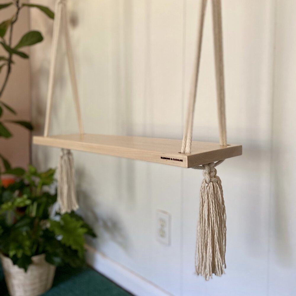 Handmade Macrame Rope Swing Wooden Shelf – Sage & Sill