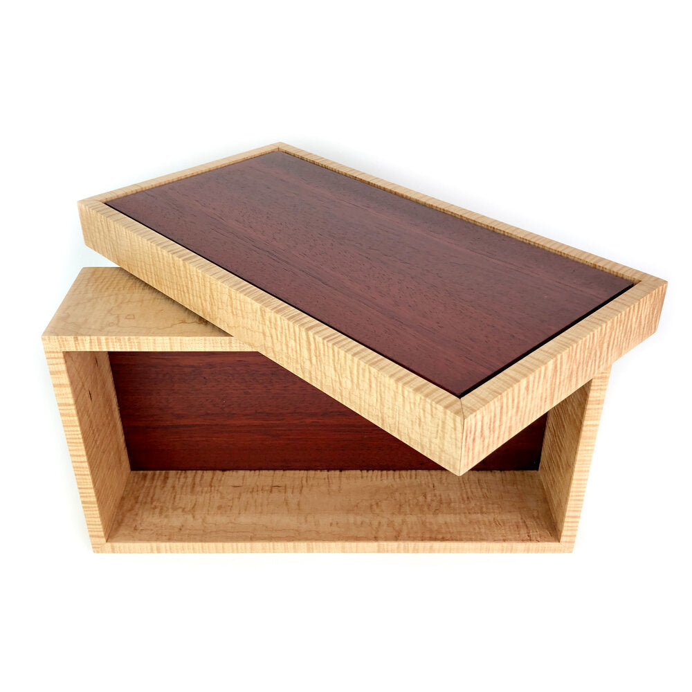Bocote and Curly Maple Wooden Fly Box   –  Buraswoodworking