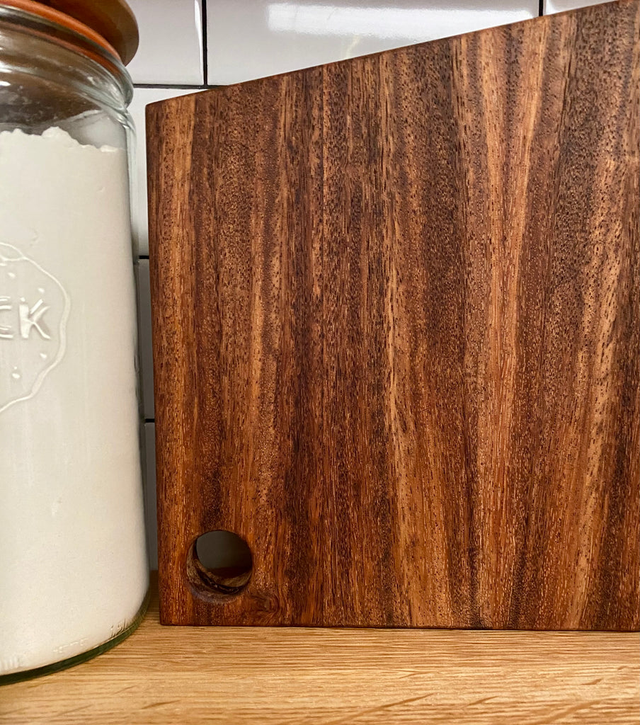 Handle - Book matched, unique, mahogany serving or charcuterie board
