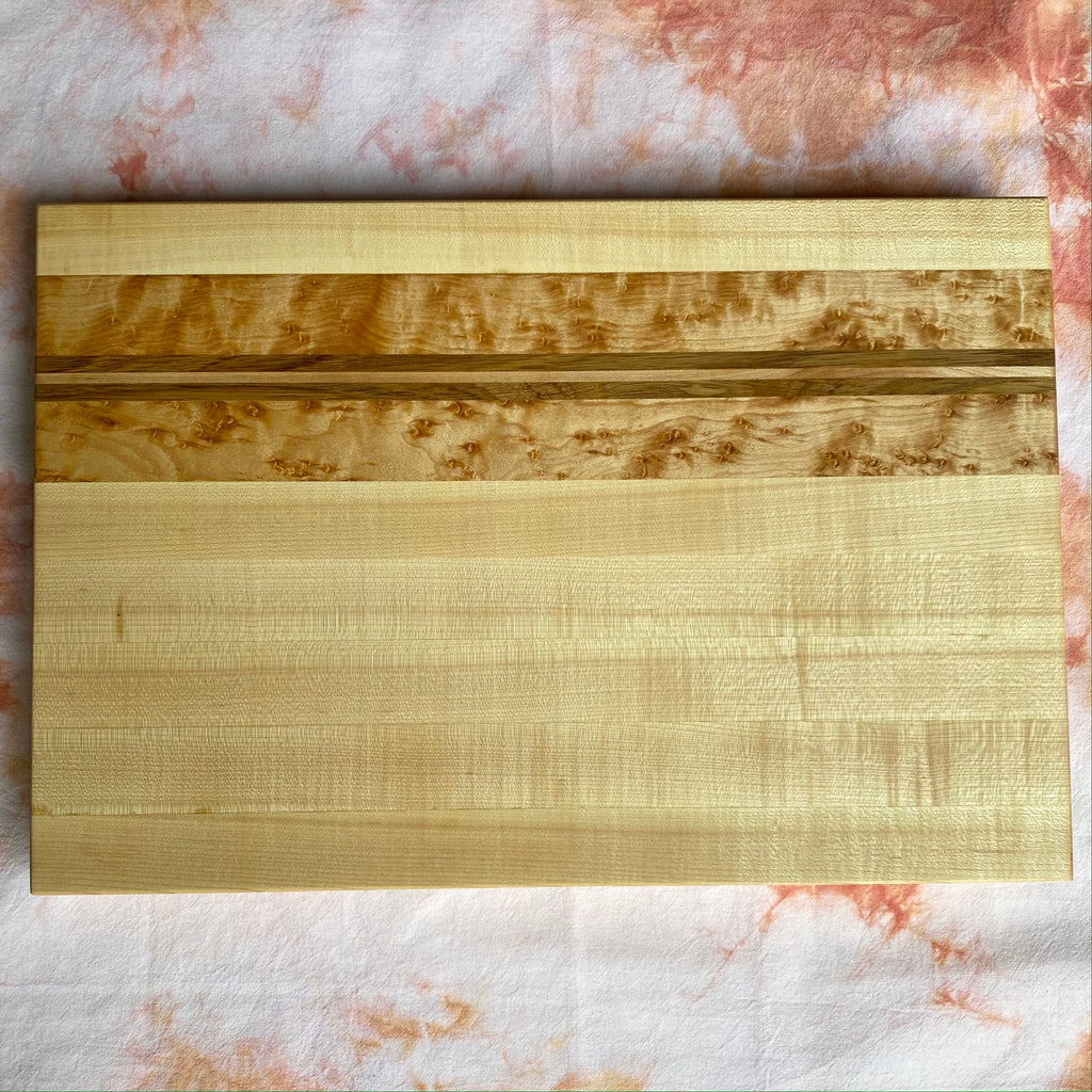 birdseye maple white oak accents hard maple edge grain hardwood cutting board 2