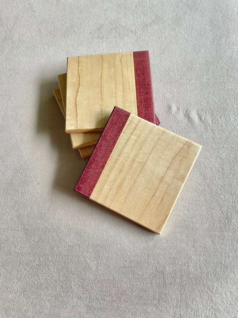 maple and purpleheart hardwood drink coaster